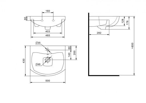 Раковина керамическая Onika Балтика 1WH501701 50х40 накладная цвет белый 1 отверстие под смеситель - фото 4