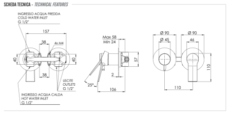 Смеситель для душа Remer Slash & Dot SL93ZP встраиваемый в стену хром