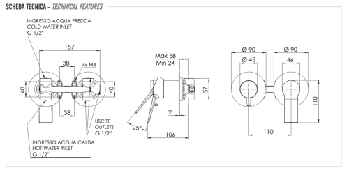 Смеситель для душа Remer Slash & Dot SL93ZP встраиваемый в стену хром - фото 2