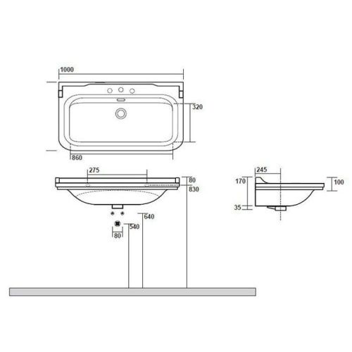 Раковина из сантехнического фарфора Kerasan Waldorf 4142K1bi/cr*3 100х60 подвесная цвет белый/хром 3 отверстия под смеситель - фото 2