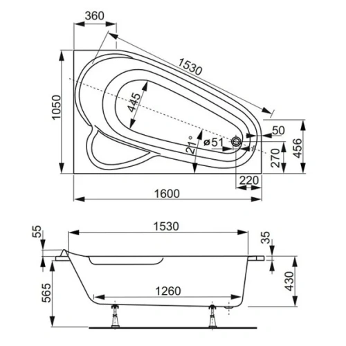 Ванна акриловая Vagnerplast Selena VPBA163SEL3LX-04 160х105 пристенная асимметричная без каркаса - фото 3