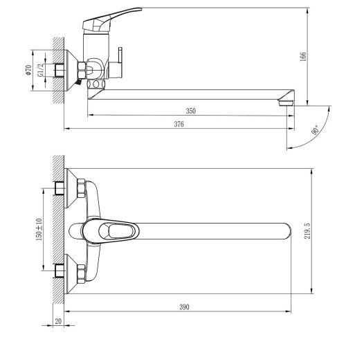 Смеситель для ванны Rossinka B B35-32 настенный хром - фото 2
