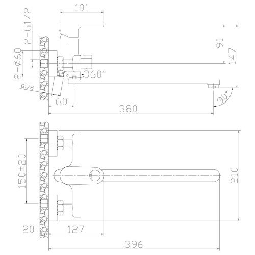 Смеситель для ванны Rossinka RS33 RS33-32 настенный хром - фото 2