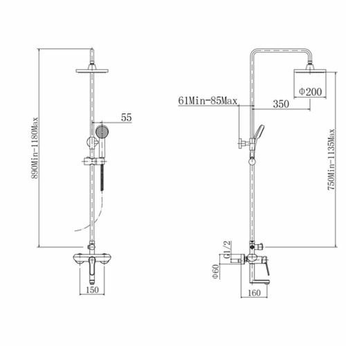 Душевая стойка Fashun A2412 настенная цвет хром - фото 3