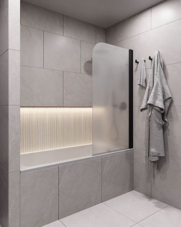 Душевая шторка на ванну Timo T31 80х140 стекло матовое профиль черный ориентация универсальная