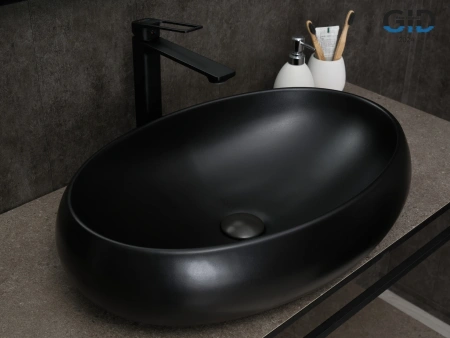 Раковина керамическая Gid Lago 53371 60х40 накладная цвет черный без отверстий под смеситель