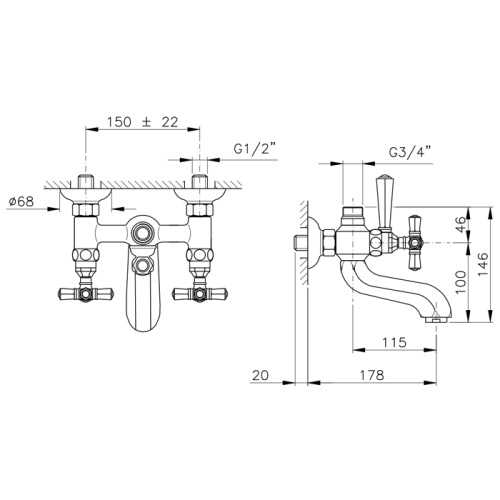 Смеситель для ванны Nicolazzi Pure Glam 1900CR05 настенный хром - фото 2