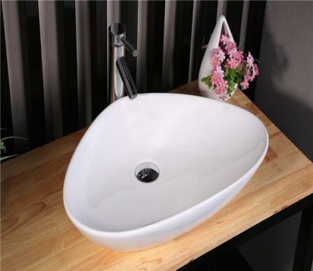 Раковина из сантехнического фаянса CeramaLux 7472B 60х40 накладная цвет белый без отверстий под смеситель