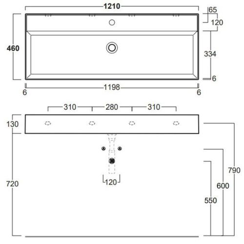 Раковина из сантехнического фаянса Simas Agile AG121 bi*1 120х50 подвесная цвет белый 1 отверстие под смеситель - фото 2