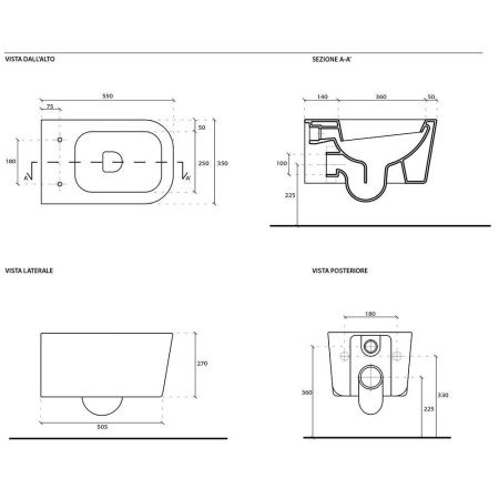 Чаша унитаза подвесная Galassia Meg11Pro 5486NEMT цвет черный без сиденья безободковая душевой смыв