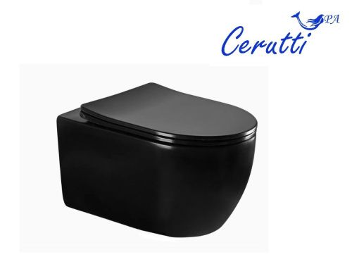 Унитаз подвесной Cerutti SPA CT9239 черный с сиденьем микролифт безободковый каскадный смыв - фото 3
