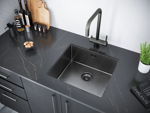 Кухонная мойка Paulmark GERBERG 48 UNI PM214844-GM 45х40 цвет вороненая сталь поверхность брашированная - фото 3