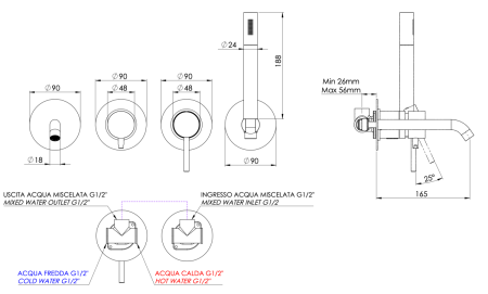 Смеситель для ванны Remer X Style X96S03ROXXBG встраиваемый в стену золото