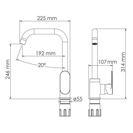 Смеситель для кухни Wasserkraft Elbe 7400 7407 на мойку черный