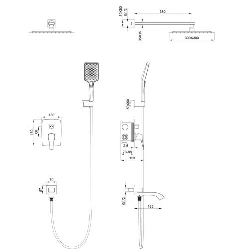 Душевая система Wonzon & Woghand FLEX WW-88939072-CR встраиваемая в стену цвет хром - фото 2