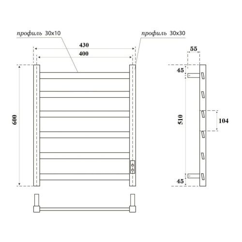 Полотенцесушитель электрический Point Атлант PN18846B 45х60 черный - фото 2