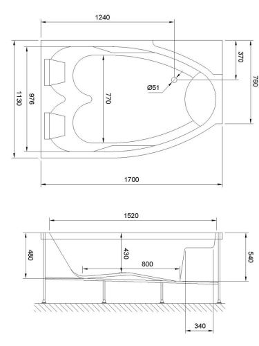 Ванна акриловая Royal Bath SHAKESPEARE RB652100CM-L 170х110 пристенная асимметричная с каркасом - фото 2