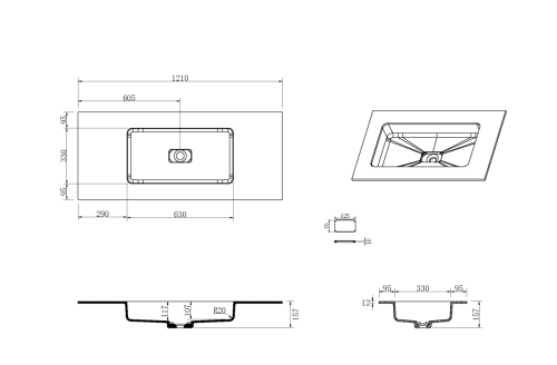 Раковина акриловая Armadi Art Quatro 793-120-W 120х50 накладная цвет белый без отверстий под смеситель - фото 2