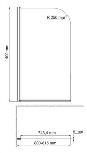 Душевая шторка на ванну Wasserkraft Leine 35P 35P01-80 80х140 стекло прозрачное профиль хром ориентация универсальная - фото 5