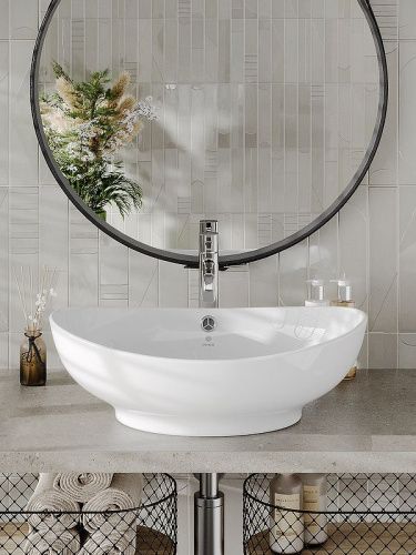 Раковина из сантехнического фарфора Orange B08-585w 60х40 накладная цвет белый - фото 4