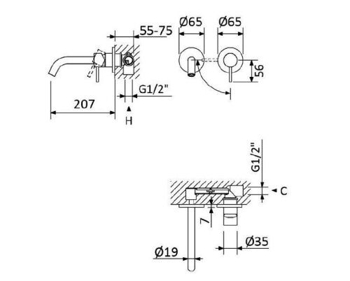 Смеситель для раковины Cezares LEAF LEAF-BLI2-20-L-SS встраиваемый в стену бронза - фото 4