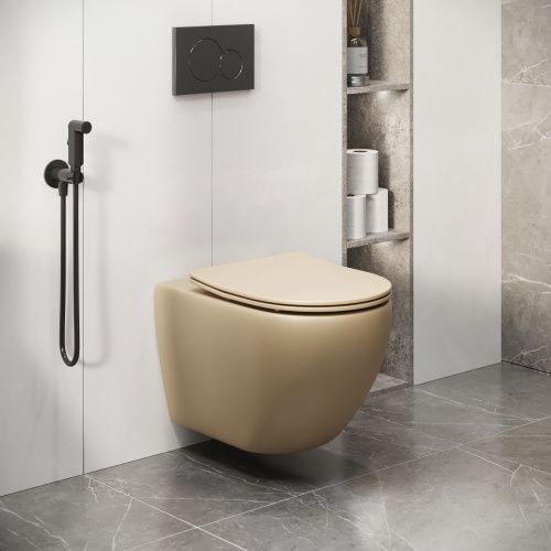 Унитаз подвесной Grossman Color GR-4411BEMS бежевый с сиденьем безободковый каскадный смыв - фото 5