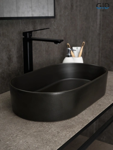 Раковина керамическая Gid Lago 53379 50х30 накладная цвет черный без отверстий под смеситель - фото 2