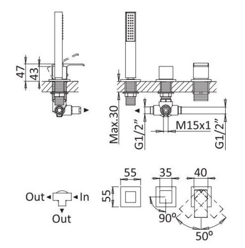 Смеситель Cezares PORTA PORTA-BVDM3-01 на борт ванны хром - фото 2