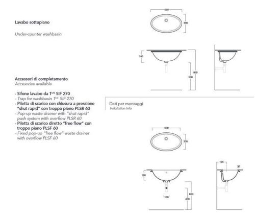 Раковина из сантехнического фаянса Simas LFT 74 bia 70х40 встраиваемая цвет белый - фото 3