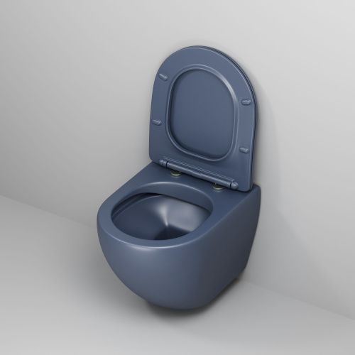 Унитаз подвесной Grossman Color GR-4455BLMS синий с сиденьем микролифт безободковый каскадный смыв - фото 4