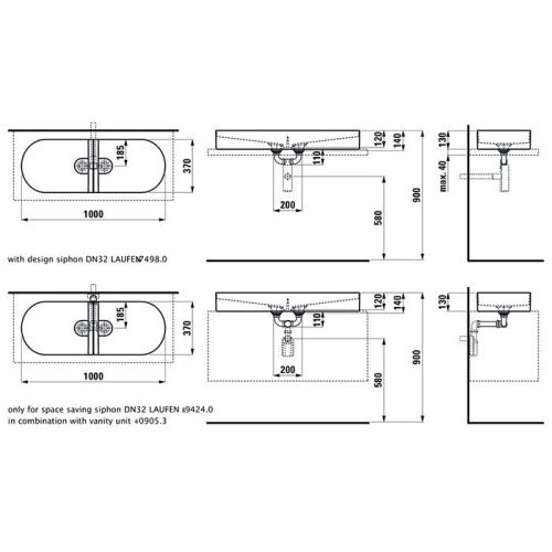 Раковина керамическая Laufen Sonar 8.1234.8.757.112.1 100 см накладная цвет белый без отверстий под смеситель - фото 2
