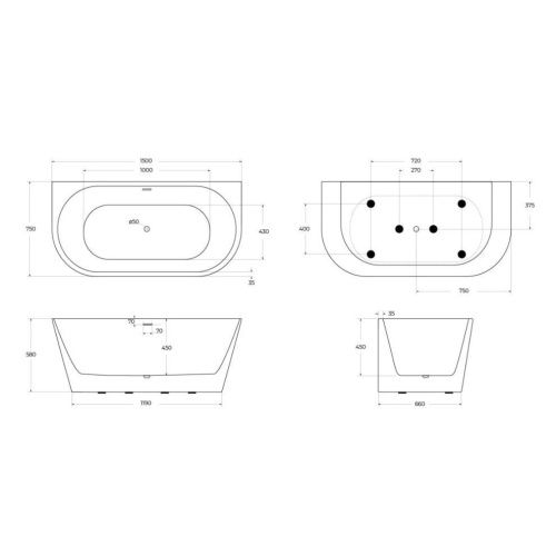 Ванна акриловая BelBagno BB710-1500-750 150х75 пристенная овальная с ножками - фото 3