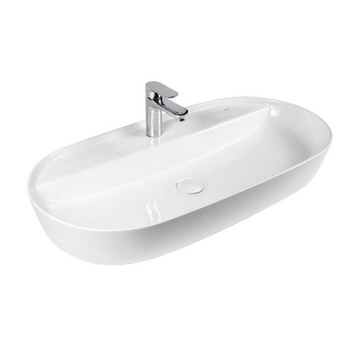 Раковина из сантехнического фарфора Bond Oval S01-800 80х40 накладная цвет белый 1 отверстие под смеситель