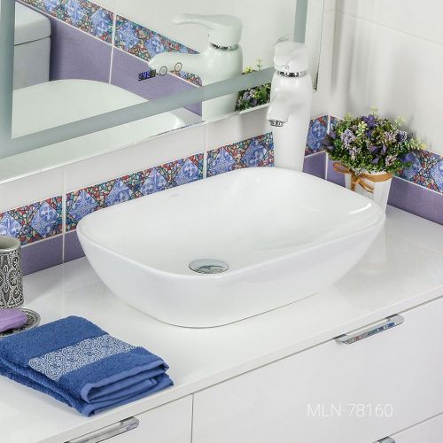 Раковина из сантехнического фарфора Melana 78160-805 50х30 накладная цвет белый без отверстий под смеситель - фото 4