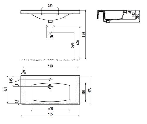 Раковина из сантехнического фарфора Creavit Sera TF200-00CB00E-0000 100х50 накладная цвет белый 1 отверстие под смеситель - фото 2
