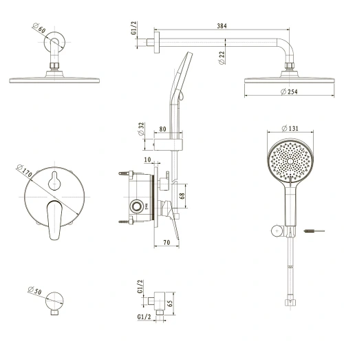 Душевая система Veconi TEORA TE-500-B-C4 встраиваемая в стену цвет черный - фото 3