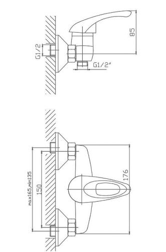 Смеситель для ванны и душа Cron CN2003 настенный хром - фото 3