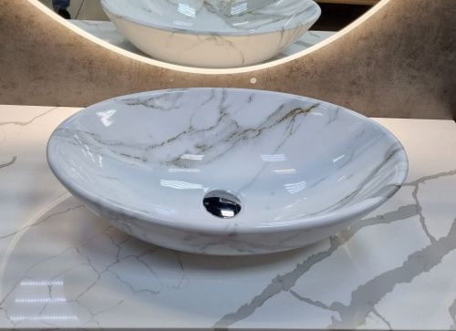 Раковина из сантехнического фаянса CeramaLux D1147-505(340) 50х30 накладная цвет многоцветный без отверстий под смеситель - фото 3