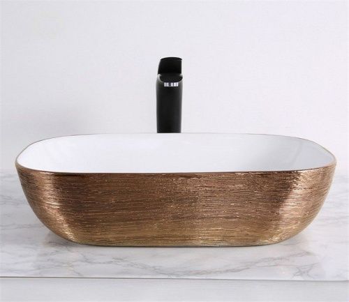 Раковина из сантехнического фаянса CeramaLux D1333H132 50х30 накладная цвет белый/медь без отверстий под смеситель - фото 5