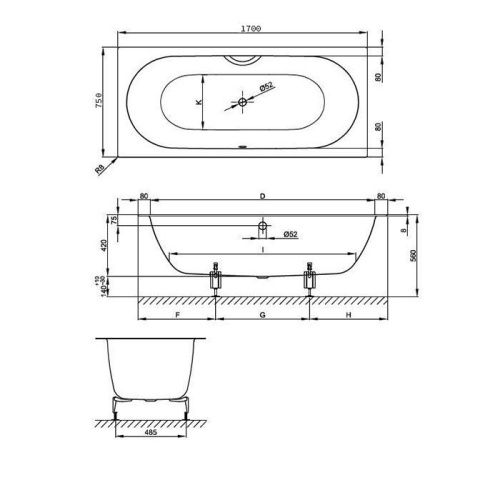 Ванна стальная Bette Starlet 1384-000 170х75 встраиваемая прямоугольная без ножек - фото 2
