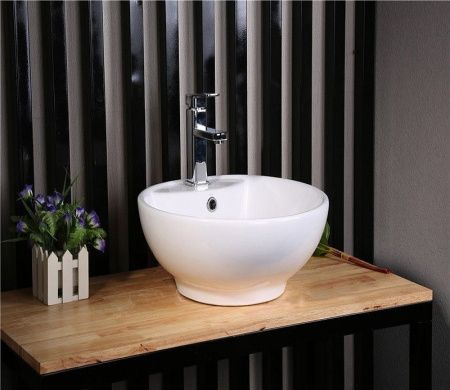 Раковина из сантехнического фаянса CeramaLux 9001 50х50 накладная цвет белый 1 отверстие под смеситель