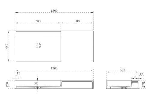 Раковина из искусственного камня Abber STEIN AS2628 120х50 подвесная цвет белый без отверстий под смеситель - фото 4