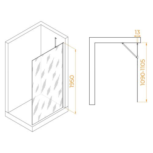 Душевая перегородка RGW Walk In 351011011-14 110х195 стекло прозрачное профиль черный - фото 2