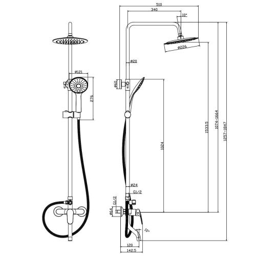 Душевая стойка Rossinka RS45 RS45-46 настенная цвет хром - фото 3