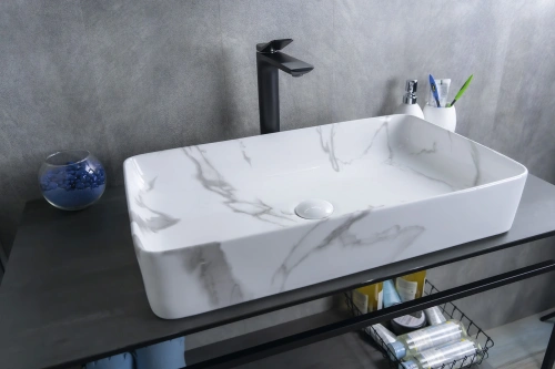 Раковина керамическая Gid Geométrico 54476 60х30 накладная цвет многоцветный без отверстий под смеситель - фото 5