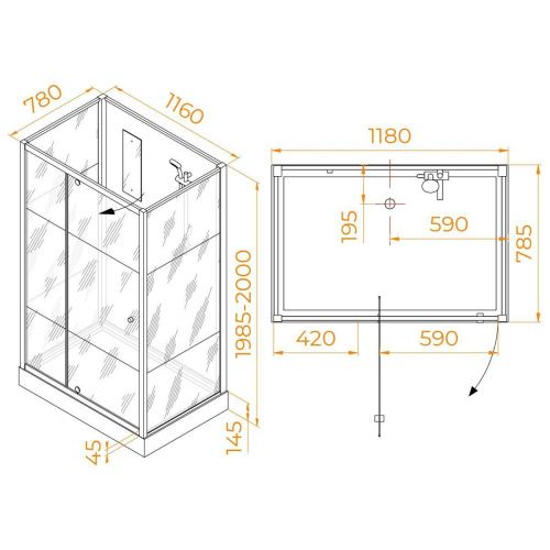 Душевая кабина RGW Andaman 411320782-95 80х120 прямоугольная без крыши ориентация универсальная - фото 2