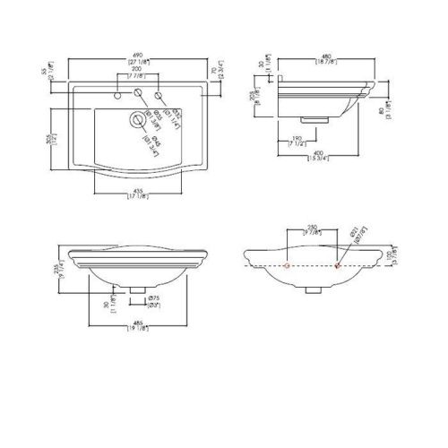 Раковина керамическая Devon Devon Westminster IBLI1FWES 70 см встраиваемая цвет белый 1 отверстие под смеситель - фото 2