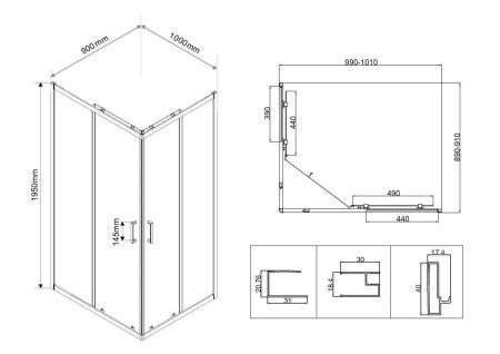 Душевой уголок Vincea City VSS-5CT9010CLB 100х90 стекло прозрачное профиль черный без поддона