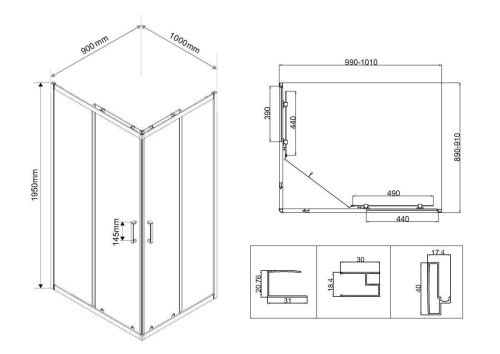 Душевой уголок Vincea City VSS-5CT9010CLGM 100х90 стекло прозрачное профиль вороненая сталь без поддона - фото 4