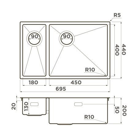 Кухонная мойка Omoikiri Taki 69-2-U/IF-R Side 4993184 70х45 цвет золото поверхность матовая